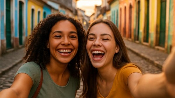 Uber Mujeres and safe traveling for women in colonial street setting.
