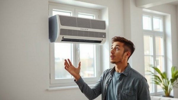 Modern AC unit in window with surprised man discussing best AC companies in Houston.