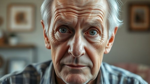 Lifelike portrait of elderly man, potential biomarker study subject.
