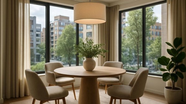 Contemporary dining room embracing transitional dining room trends with cozy seating and black chairs.