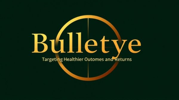 Bullseye logo for healthcare investors event on green background.