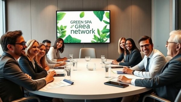 Group discussing sustainable wellness practices at Green Spa Network event.