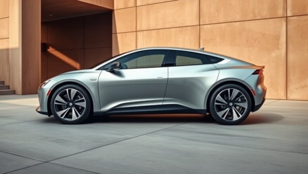 Sleek silver electric car parked in a modern setting.
