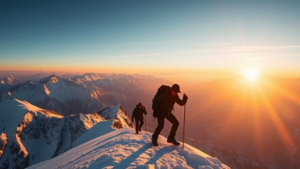 Climbers ascending snowy peak at sunrise, symbolizing trends in India Private Equity Market.