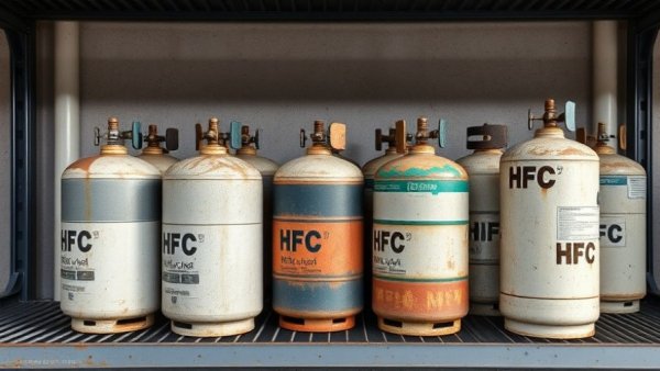 Old HFC gas cylinders on a shelf for EPA HFC allocations discussion.