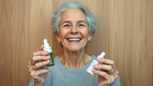 Older woman with skincare serum, Hydra Source Moisture Method Serum showcase.
