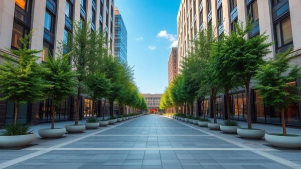 Facility maintenance services ensure clean modern courtyard.