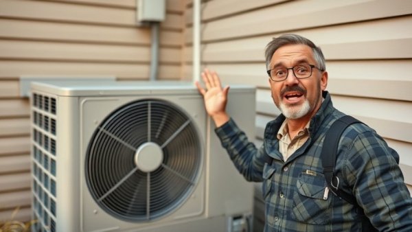 Houston air conditioning services showing outdoor AC unit with a surprised man.