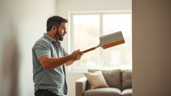 Man priming wall in living room, highlighting the Difference Between Primer and Paint.