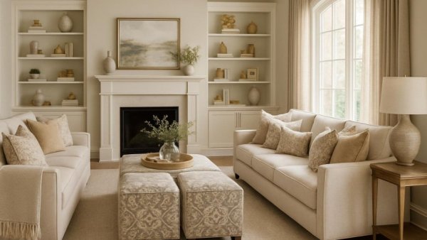 Luxurious transitional family room with elegant decor