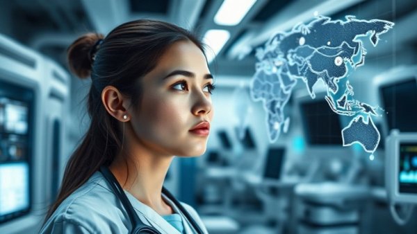 Young woman with digital map overlay, representing MesoJet Technology.