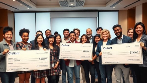 PNW Big Sell 2026 winners holding award checks in a conference room.