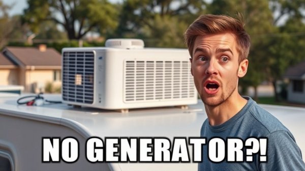12V RV air conditioner on RV roof, surprised man