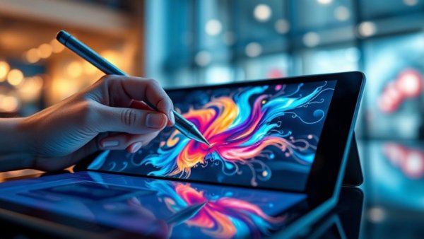 Colorful digital art on screen with stylus interaction, E Ink Displays Evolution.