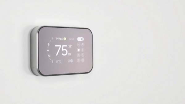 Smart thermostat system controlling HVAC via smartphone display.