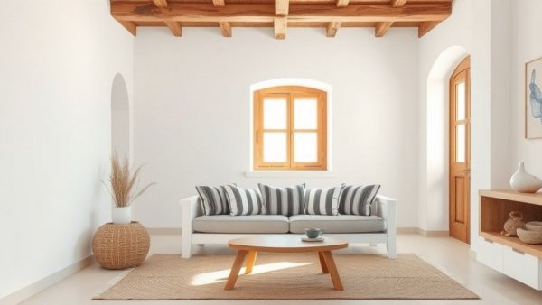 Mediterranean Greek interior design living room with traditional decor