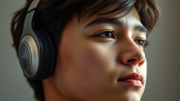 Close-up of Sennheiser Momentum 5 headphones on person.