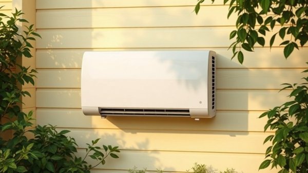 AC unit on yellow wall surrounded by plants highlighting common AC mistakes.