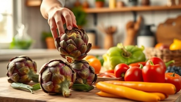 Healthy diet for mitochondrial health with fresh vegetables and artichokes.