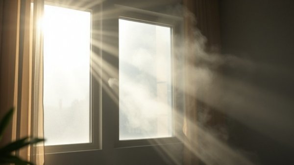 Indoor air quality standards: room with visible smoke and light.