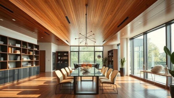 Renovated 1970s Barcelona apartment dining room with wooden ceiling