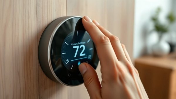 Hand adjusting thermostat for best AC temperature for summer savings.