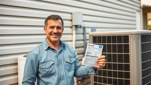 Houston air conditioning services highlighted by a man holding a zero-cost utility bill.