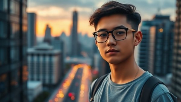 Confident young man in cityscape related to Emergent's $100 million ARR.