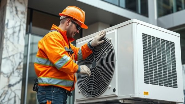 Technician adjusting HVAC unit, highlighting skills gap.
