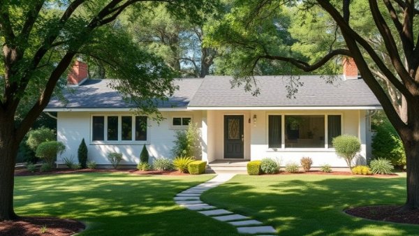 1959 ranch house renovation showing charming exterior and lush garden.
