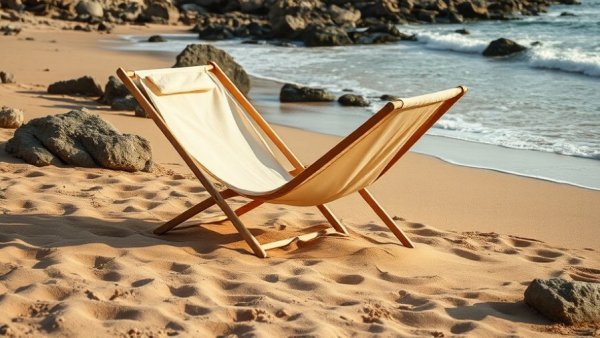 Eco-friendly beach chair from recycled sails on a sandy shore