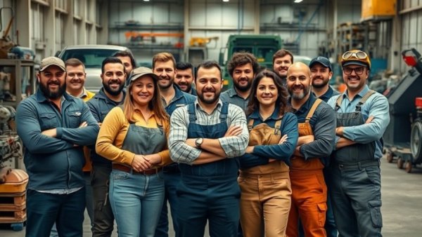 Tradespeople showcasing trades training opportunities in an industrial workshop.