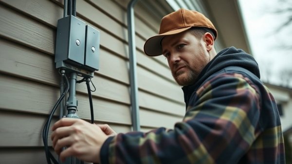 Technician adjusting outdoor electric heating unit installation