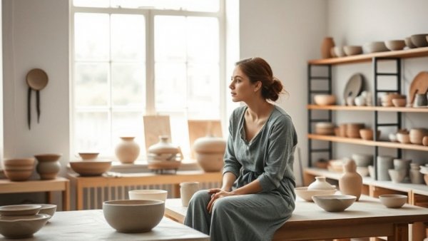 Artist in studio with Simone Bodmer-Turner tableware