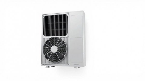 Sleek vertical heat pump for multifamily projects against white background.
