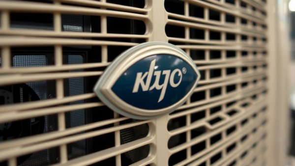 HVAC replacement trends featuring close-up of unit grille and logo.