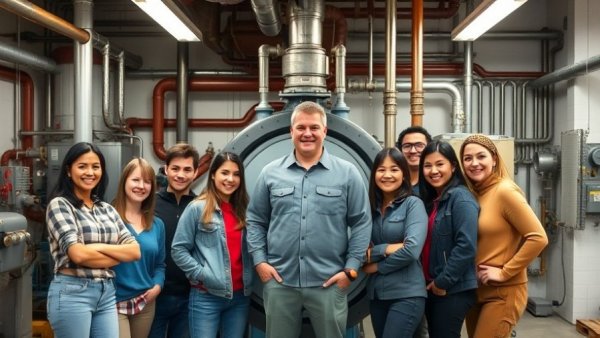 Group of students in a hands-on boiler training workshop.