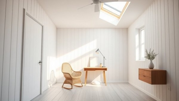 Serene minimalist bedroom with skylight and natural decor embracing slower living.