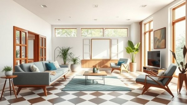 Modern vacation rental living room with stylish furniture