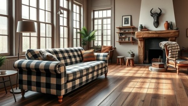 Checked sofa for summer in a cozy living room setting