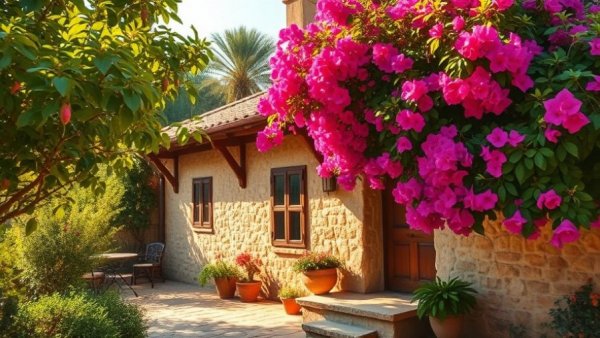 Charming rustic house on Pantelleria Island with lush greenery.