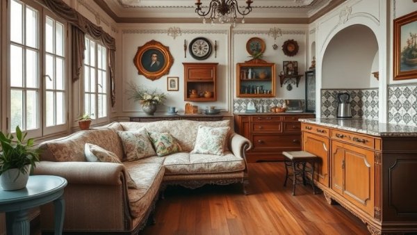 Classic French interior with vintage decor and soft paint tones.