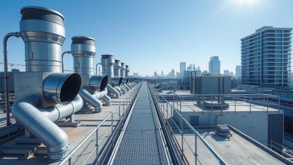 Industrial laboratory exhaust systems upgrade on rooftop.
