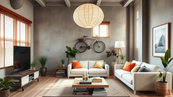Modern living room with smart furniture in small space