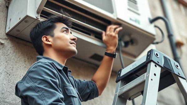 Technician adjusting air conditioning unit for Google Local Services Ads.