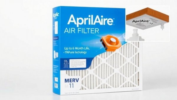 AprilAire air filter packaging with detailed features and branding.