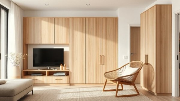 Compact living design inspiration with modern wooden storage.