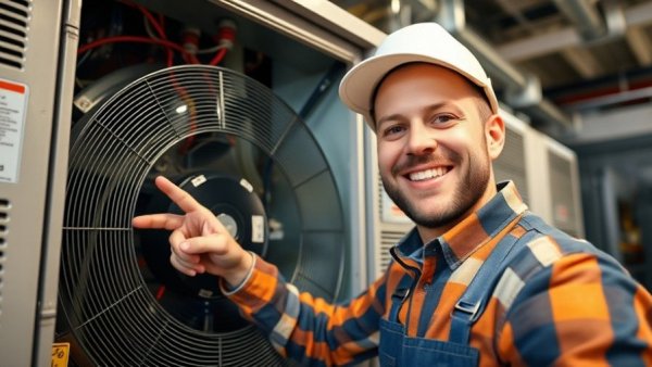 Houston AC technician points out maintenance tip inside HVAC unit.