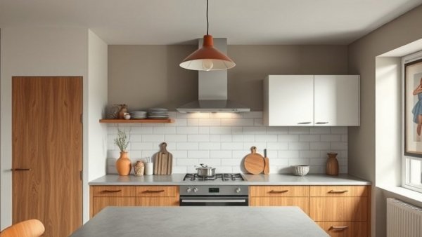 Vintage Dutch lighting in a minimalist modern kitchen