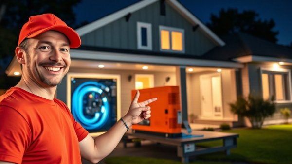 Person pointing at home backup power systems Houston installation